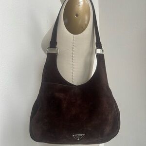 Authentic Prada Brown Suede Hobo Bag